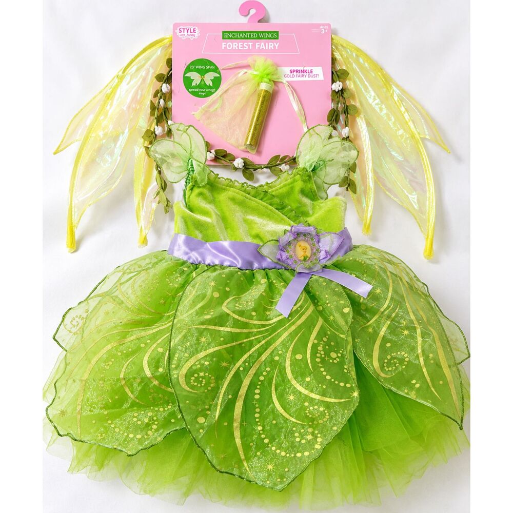 Disney Store Tinker Bell Costume Dress 2T Fairy Wings Headpiece 3 Pc Set